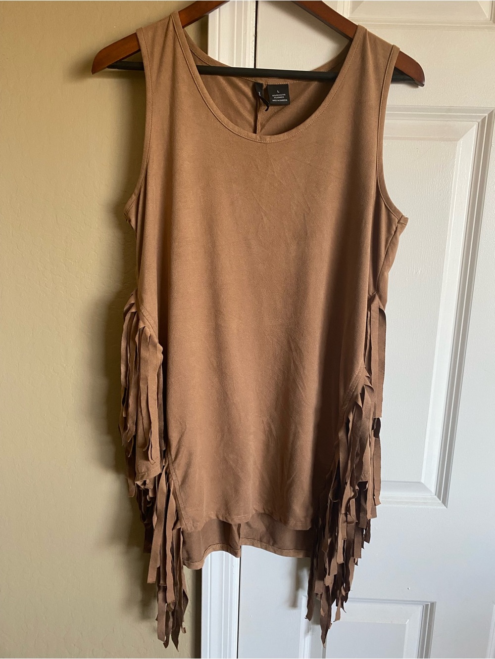 New Directions Faux Suede Fringe Boho Western Tunic Top L
